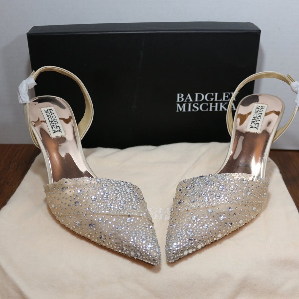 Badgley Mischka Nude Brenna Embellished Slingback Pumps